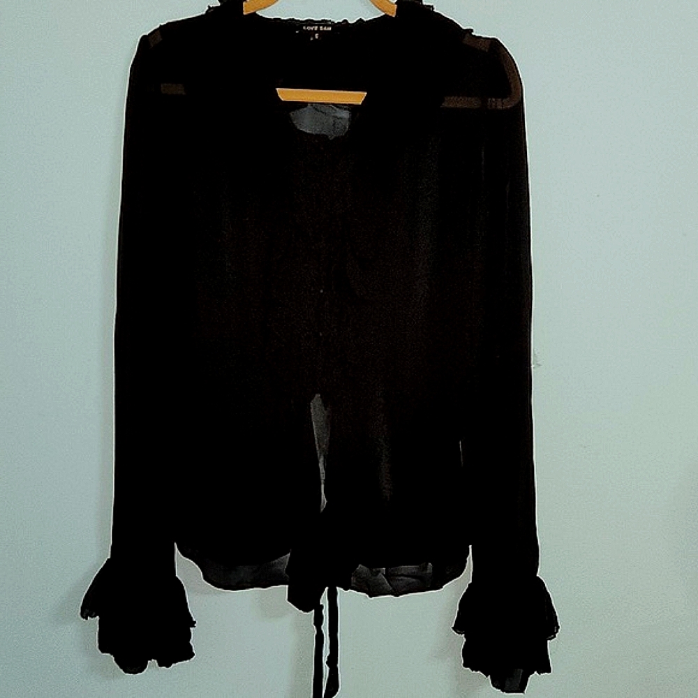 Love Sam Black Ruffled Tie Front Blouse